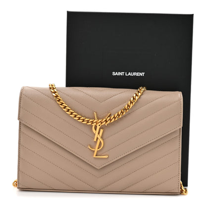 Saint Laurent Grain De Poudre Matelasse Chevron Monogram Chain Wallet Dark Beige 14 of 14