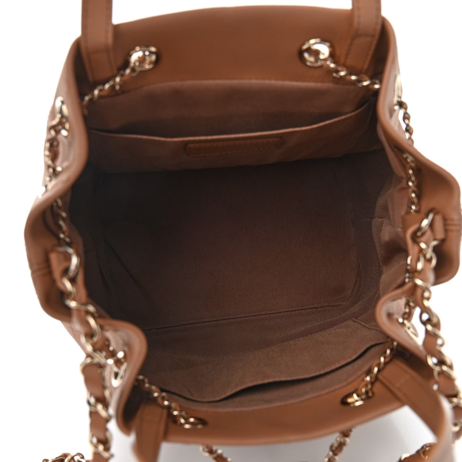 Chanel Calfskin Stitched Chain Top Handle Bucket Bag Beige 6 of 11
