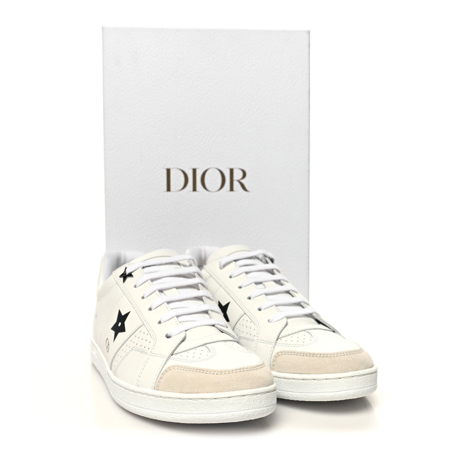 Calfskin Suede Dior Star Low Top Sneakers 37 White Black