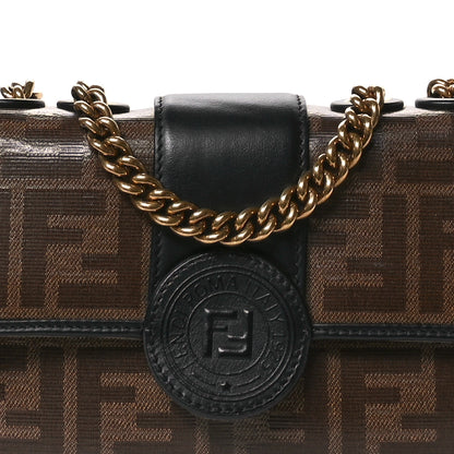 Fendi Glazed Fabric Vitello Century FF 1974 Stamp Patch Mini Double F Crossbody Bag Mogano Panna Black 8 of 10