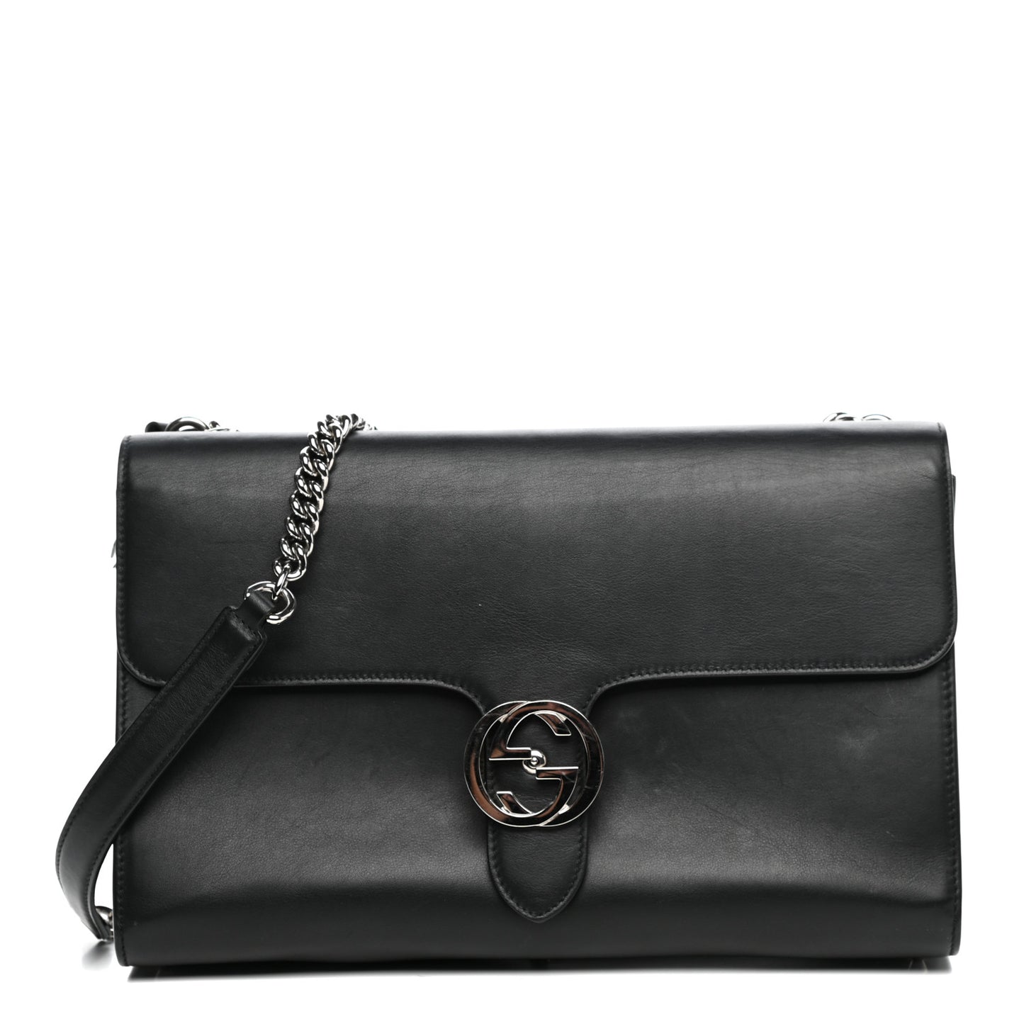 Moon Calfskin Medium Interlocking G Shoulder Bag Black