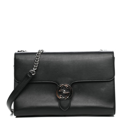 Gucci Moon Calfskin Medium Interlocking G Shoulder Bag Black 1 of 11