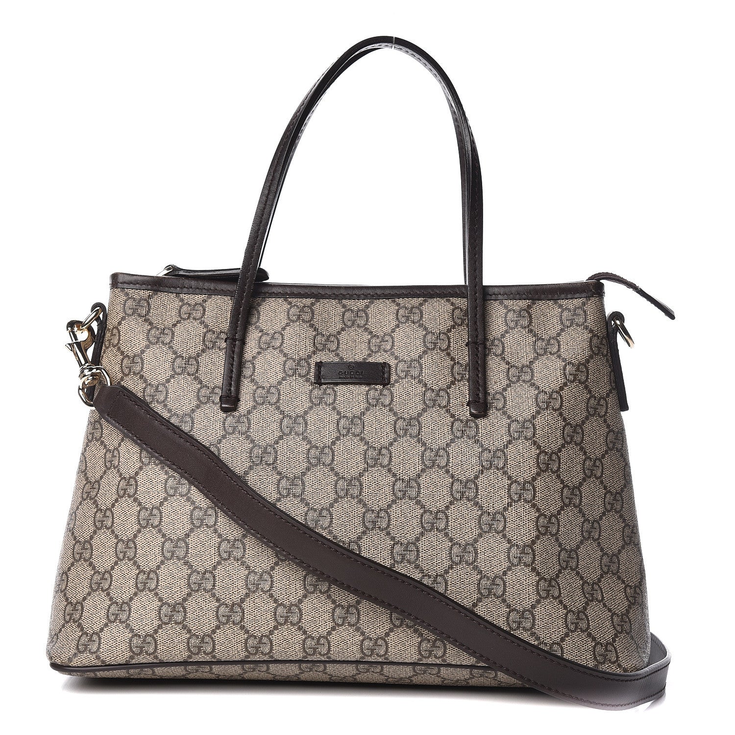 Gucci GG Supreme Monogram Small Zippered Tote Dark Brown 1 of 15