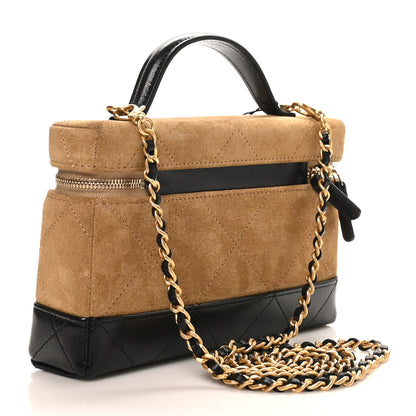 Chanel Suede Calfskin Shiny Lambskin Quilted Top Handle Slim Vanity Case With Chain Beige Black 3 of 11