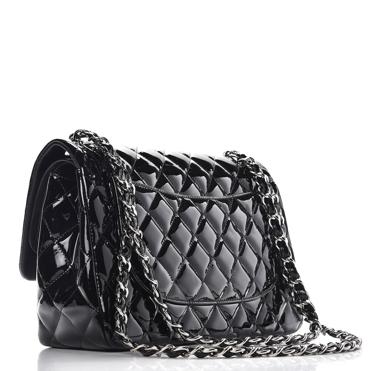 Patent Quilted Jumbo Double Flap Black