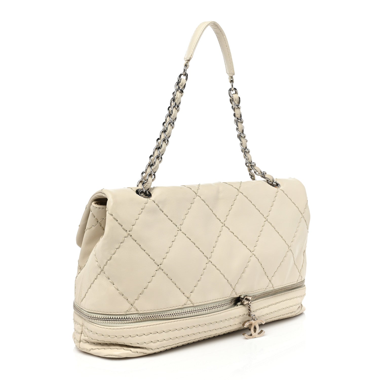 Chanel Calfskin Stitched Large Expandable Flap Bag White 3 of 21
