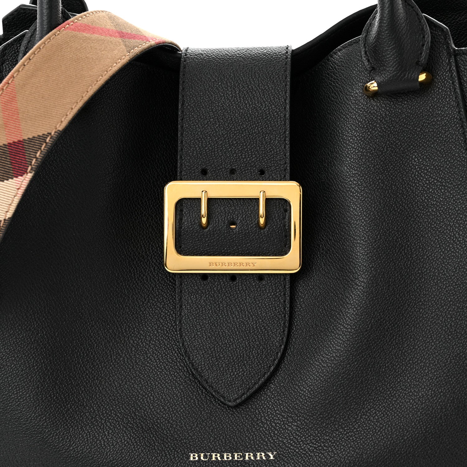Burberry Soft Grain Calfskin Medium Buckle Tote Black 9 of 14