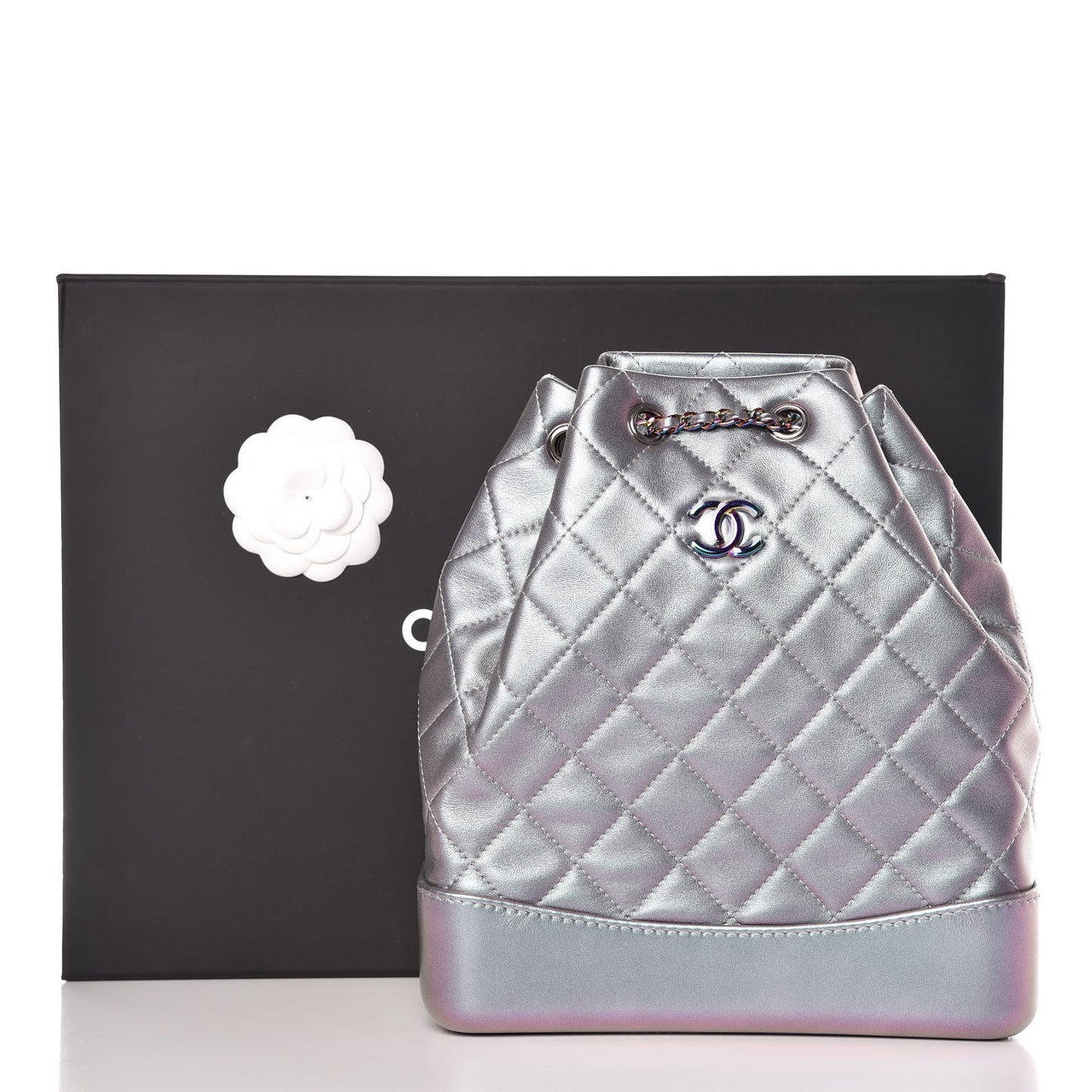 Iridescent Lambskin Calfskin Quilted Gabrielle Backpack Light Purple