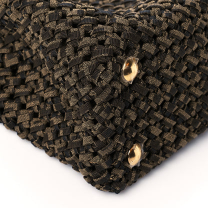 Fendi Fabric Jacquard FF 1974 Woven Knotted Medium Peekaboo Iconic Satchel Tobacco Moro 9 of 10