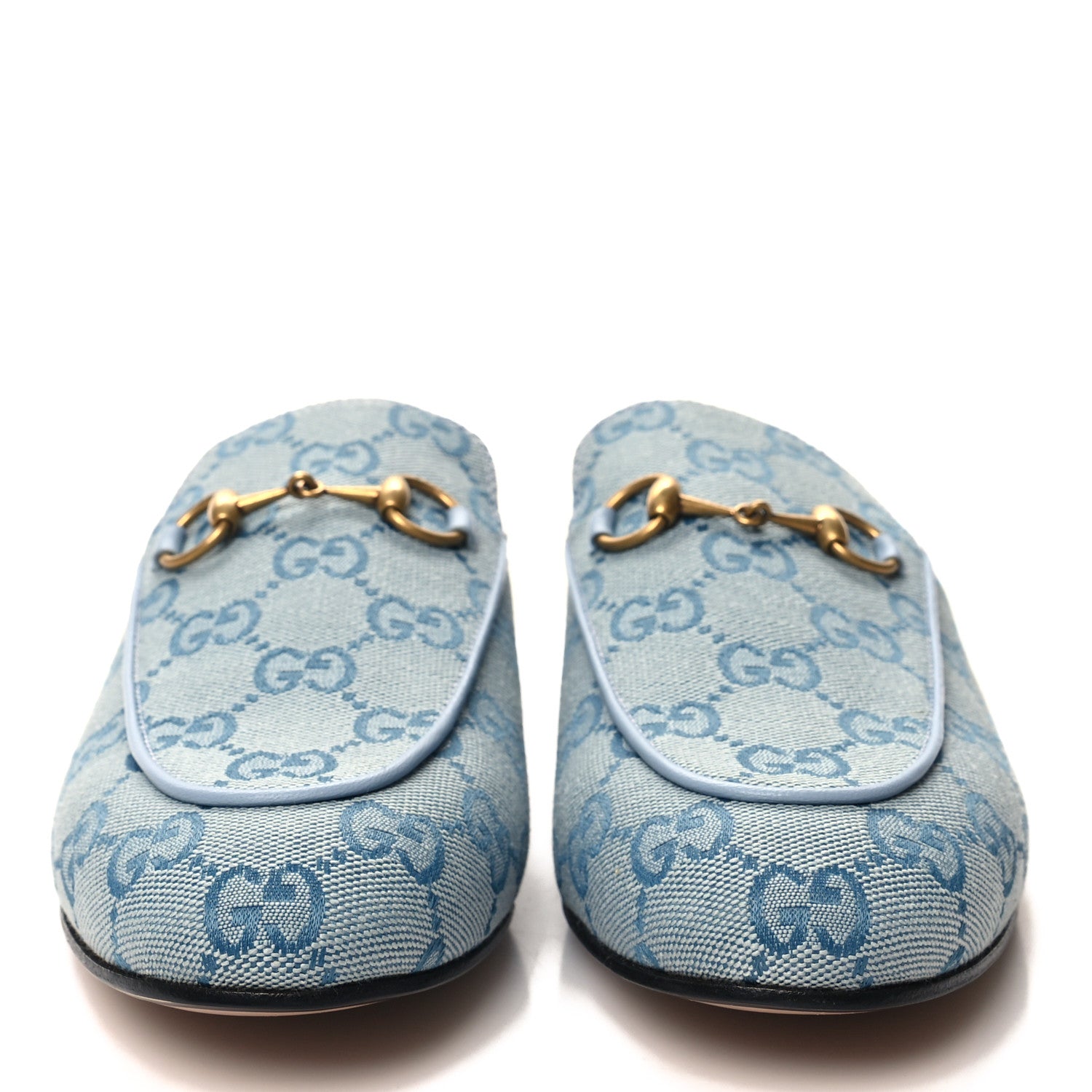 Gucci Canvas GG Monogram Nappa Womens Princetown Slippers 37.5 Porcelain Light Blue Dark Porcelain Light Blue 2 of 9