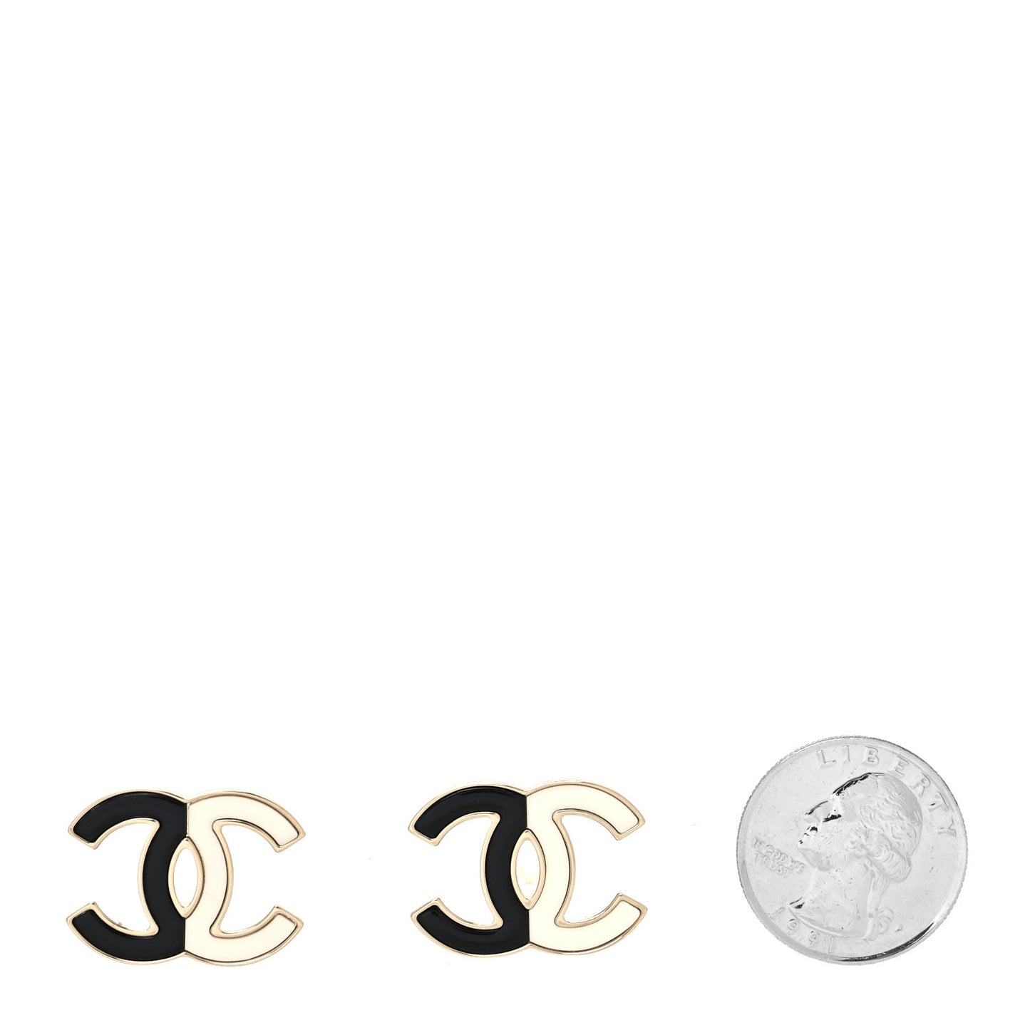 Enamel CC Earrings Gold Black White