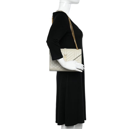 Saint Laurent Grain De Poudre Textured Mixed Matelasse Medium Triquilt Monogram Satchel Crema Soft 2 of 20