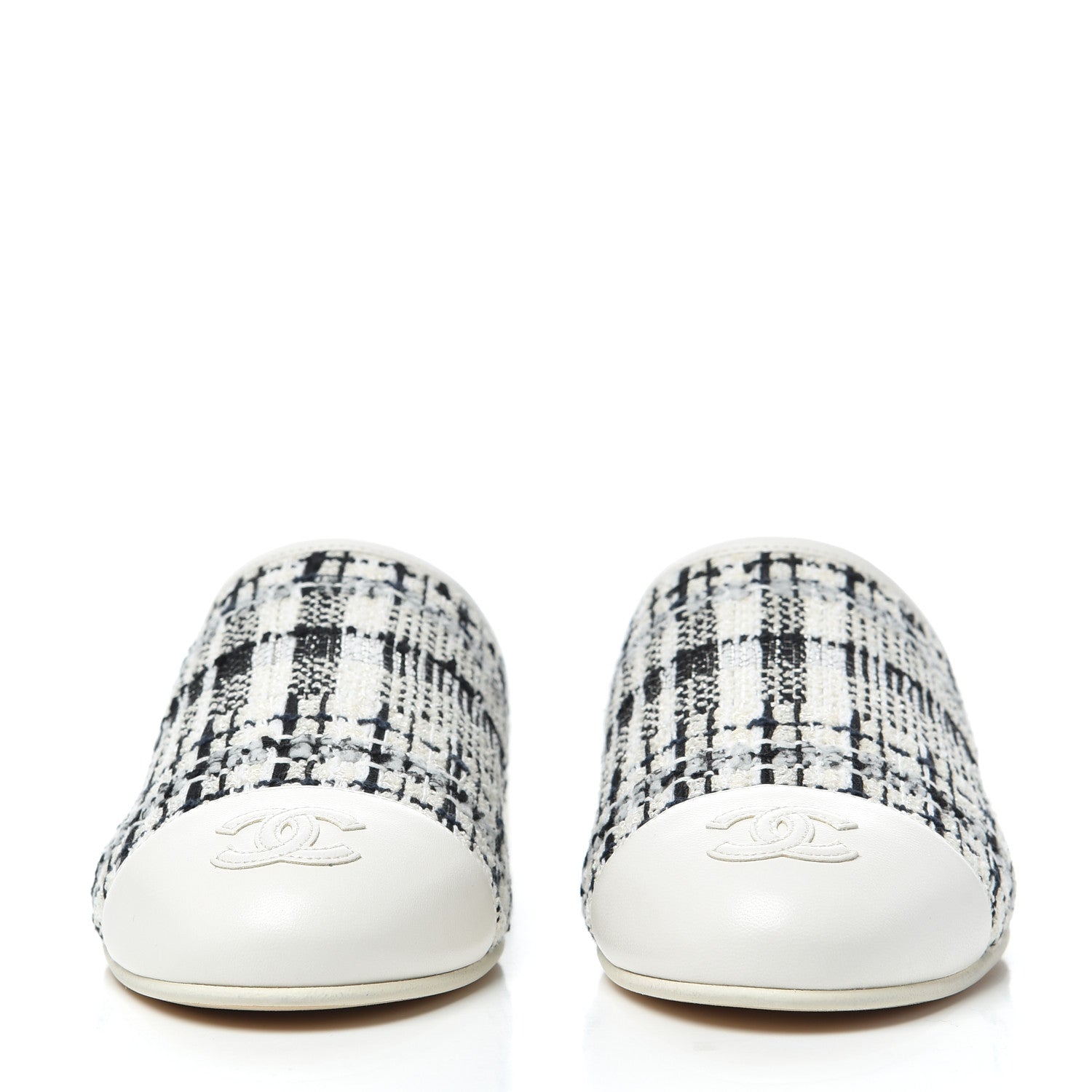 Chanel Tweed Lambskin CC Flat Mules 35.5 White Black 2 of 9