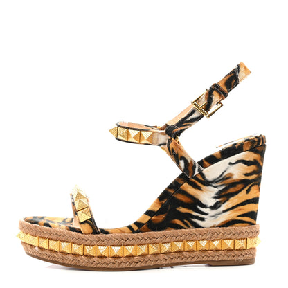 Christian Louboutin Toile Canvas Bengal Pyraclou 110 Wedge Sandals 40 Multicolor 1 of 9