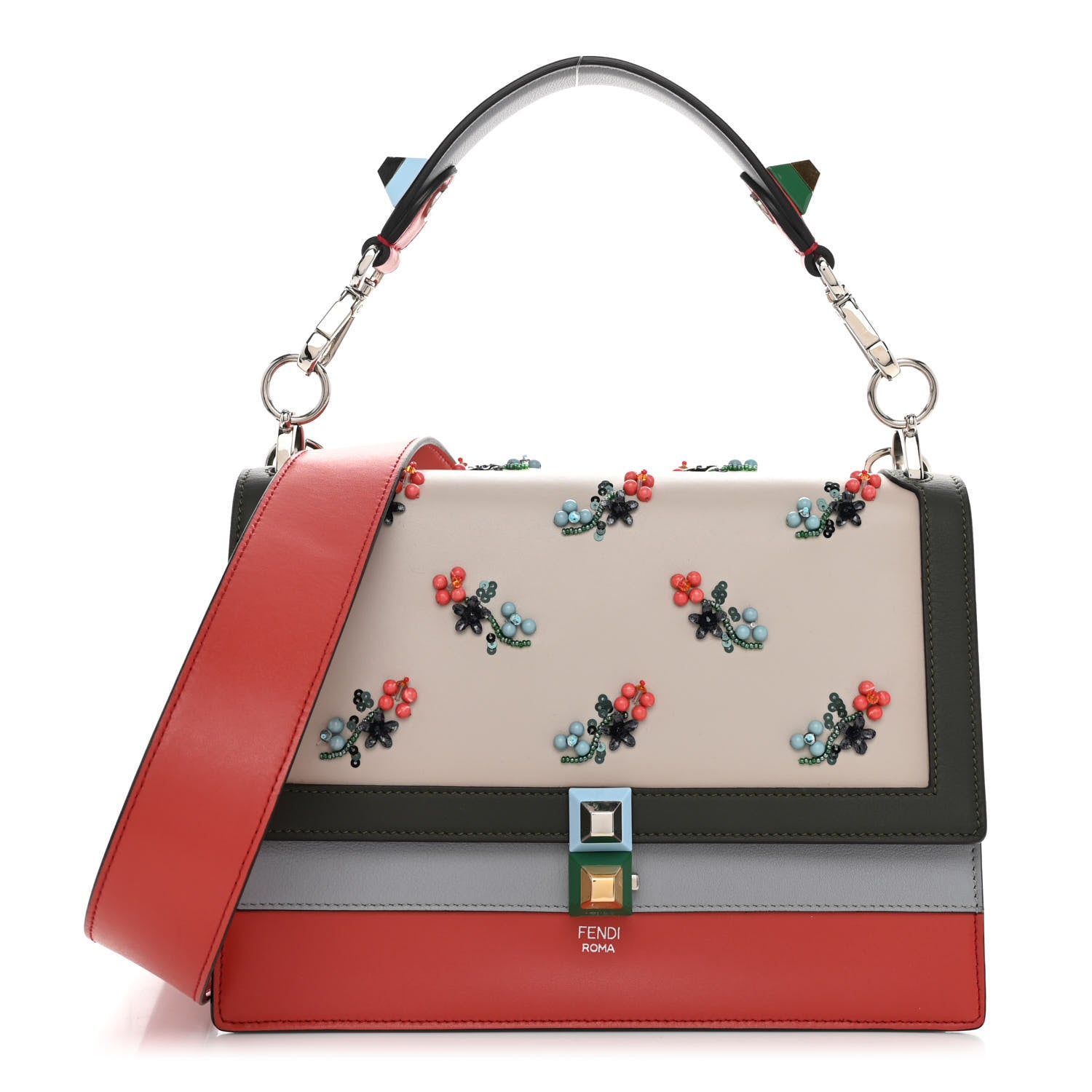 Fendi Vitello Liberty Dolce Floral Embroidered Studded Kan I Shoulder Bag Bloody Mary Multicolor 1 of 11