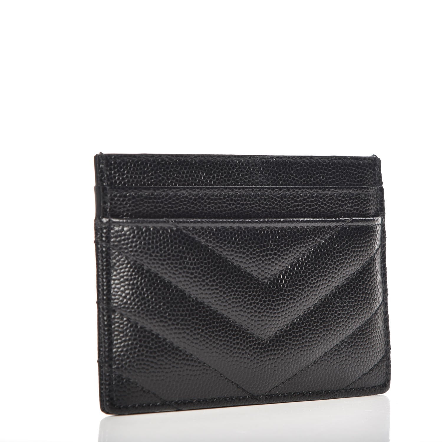 Saint Laurent Grain De Poudre Matelasse Chevron Monogram Credit Card Case Black 3 of 7