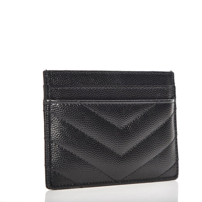 Saint Laurent Grain De Poudre Matelasse Chevron Monogram Credit Card Case Black 3 of 7