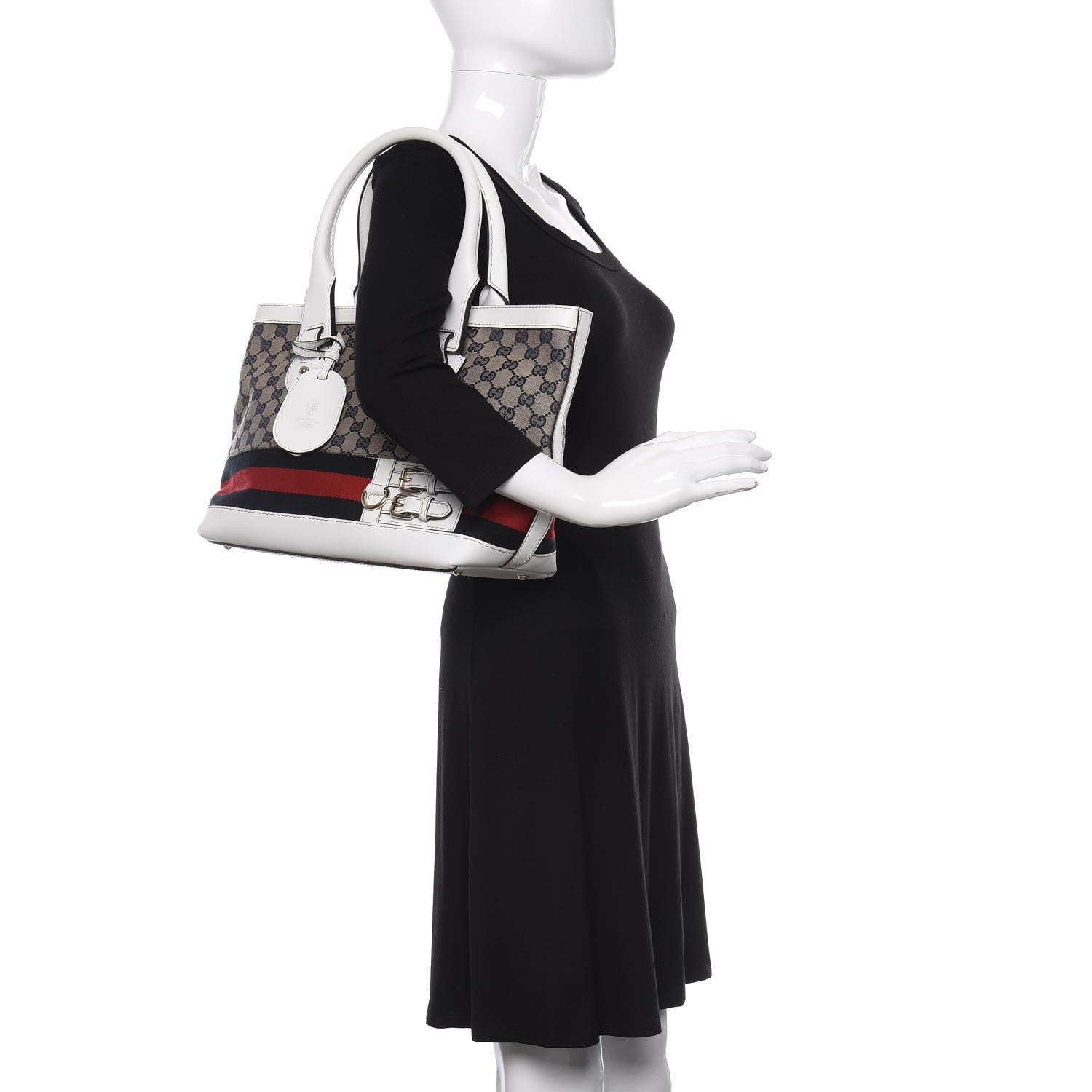 Gucci Monogram Web Medium Heritage Tote White 2 of 14