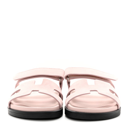 Hermes Suede Goatskin Womens Chypre Sandals 38 Rose Porcelaine 2 of 9