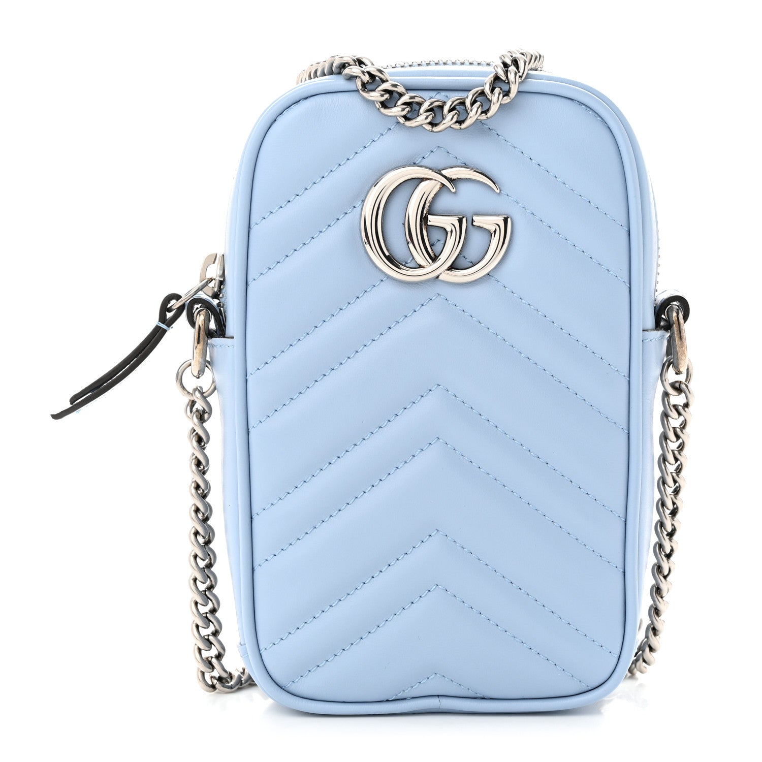 Gucci Calfskin Matelasse Mini GG Marmont Crossbody Bag Porcelain Light Blue 1 of 10