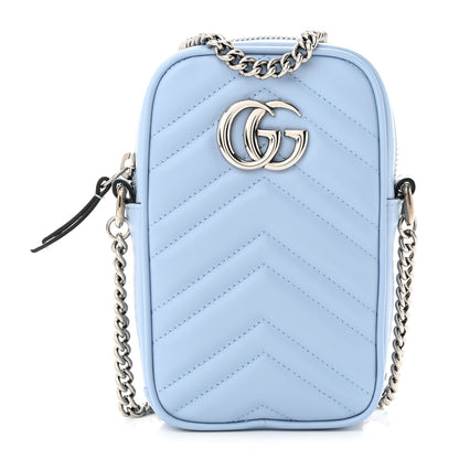 Gucci Calfskin Matelasse Mini GG Marmont Crossbody Bag Porcelain Light Blue 1 of 10