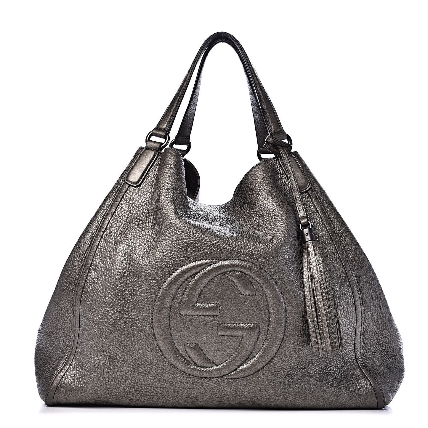 Metallic Pebbled Calfskin Large Soho Shoulder Bag Sasso