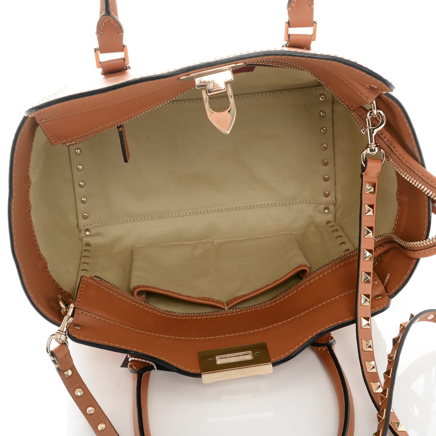 Vitello Small Rockstud Double Handle Tote Tan