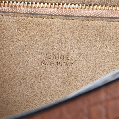 Chloe Calfskin Crocodile Embossed Medium Faye Shoulder Bag Mahogany 6 of 11