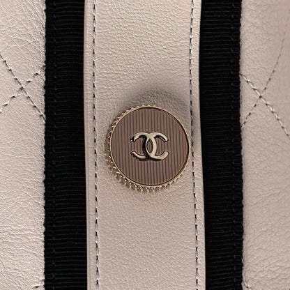 Chanel Calfskin Stitched Large Button Up Hobo Ivory Black 17 of 19