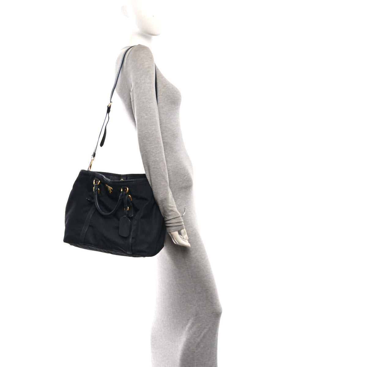 Tessuto Nylon Vitello Daino Tote Black