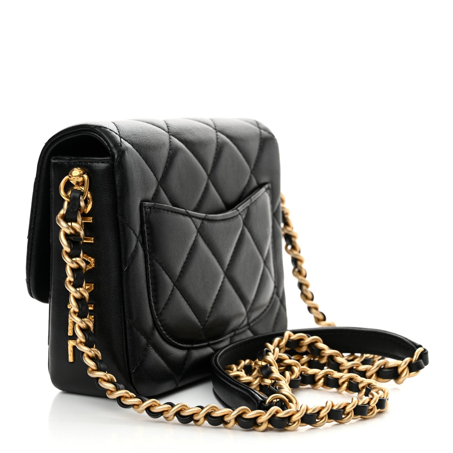 Lambskin Quilted Mini Side Note Flap Black
