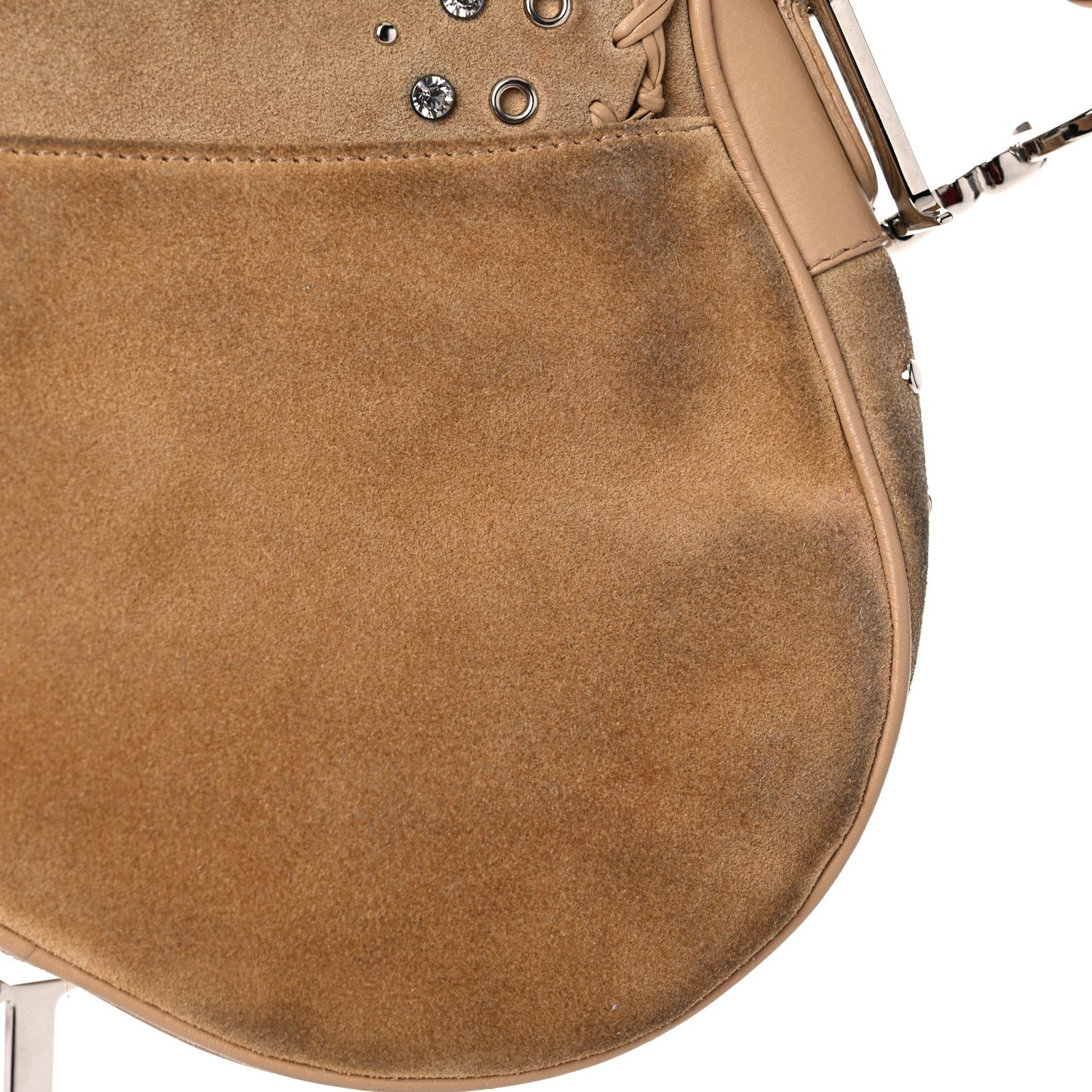 Suede Crystal Studded Saddle Bag Brown