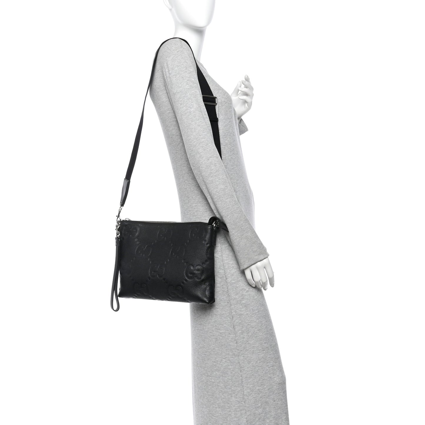 Piuma Calfskin Jumbo GG Embossed Medium Wristlet Messenger Bag Black