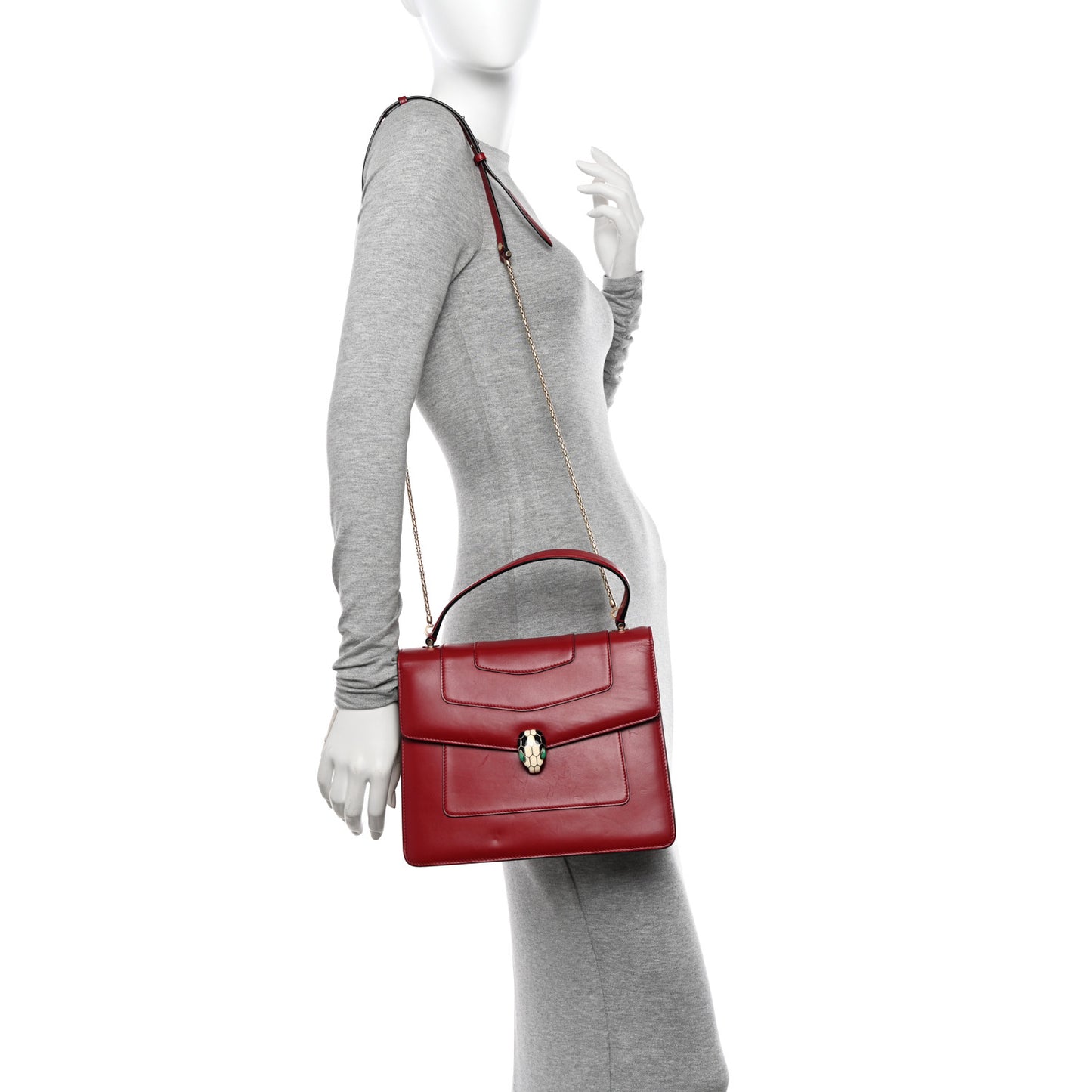 Calfskin Large Serpenti Forever Top Handle Red