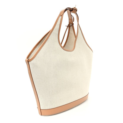 Prada Linen Vitello Medium Logo Tote Natural 3 of 11