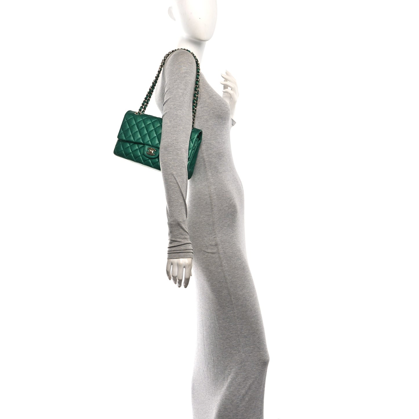 Metallic Caviar Quilted Medium Double Flap Green