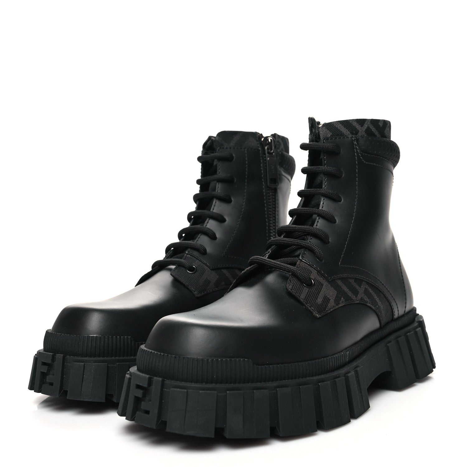 Fendi Vitello Fabric Jacquard FF 1974 Mens Fendi Force Ankle Combat Boots 6 Black Grigio 3 of 8