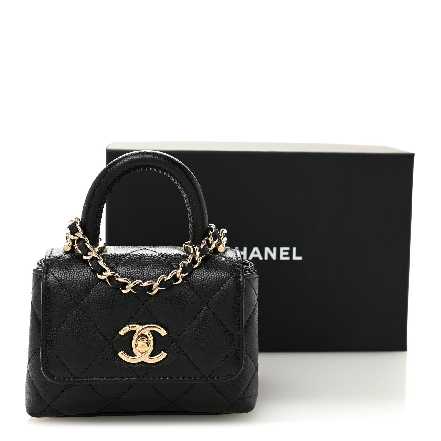 Chanel Caviar Quilted Nano Coco Handle Clutch With Chain Black 11 of 11