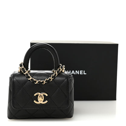 Chanel Caviar Quilted Nano Coco Handle Clutch With Chain Black 11 of 11