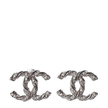 Chanel Crystal CC Twisted Earrings Silver 1 of 4