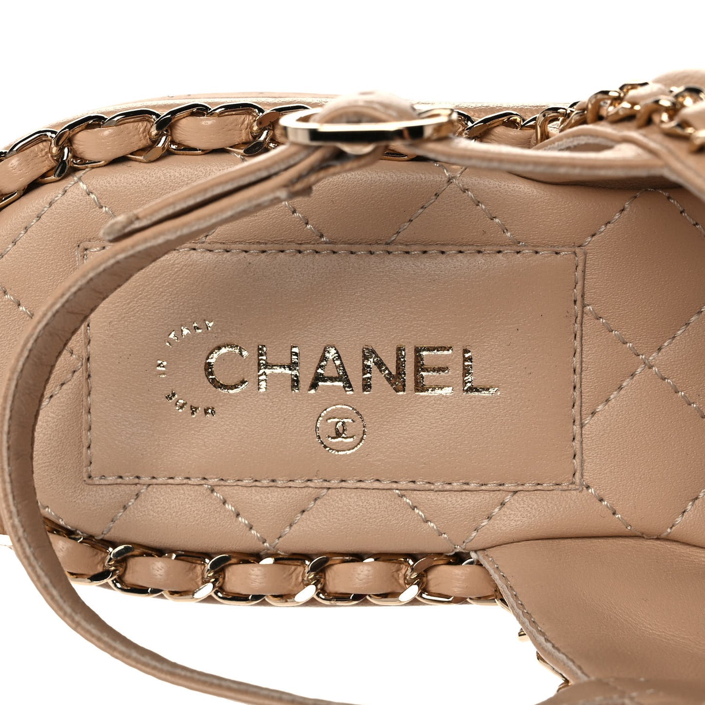 Lambskin Cork Chain Sandals 37 Beige