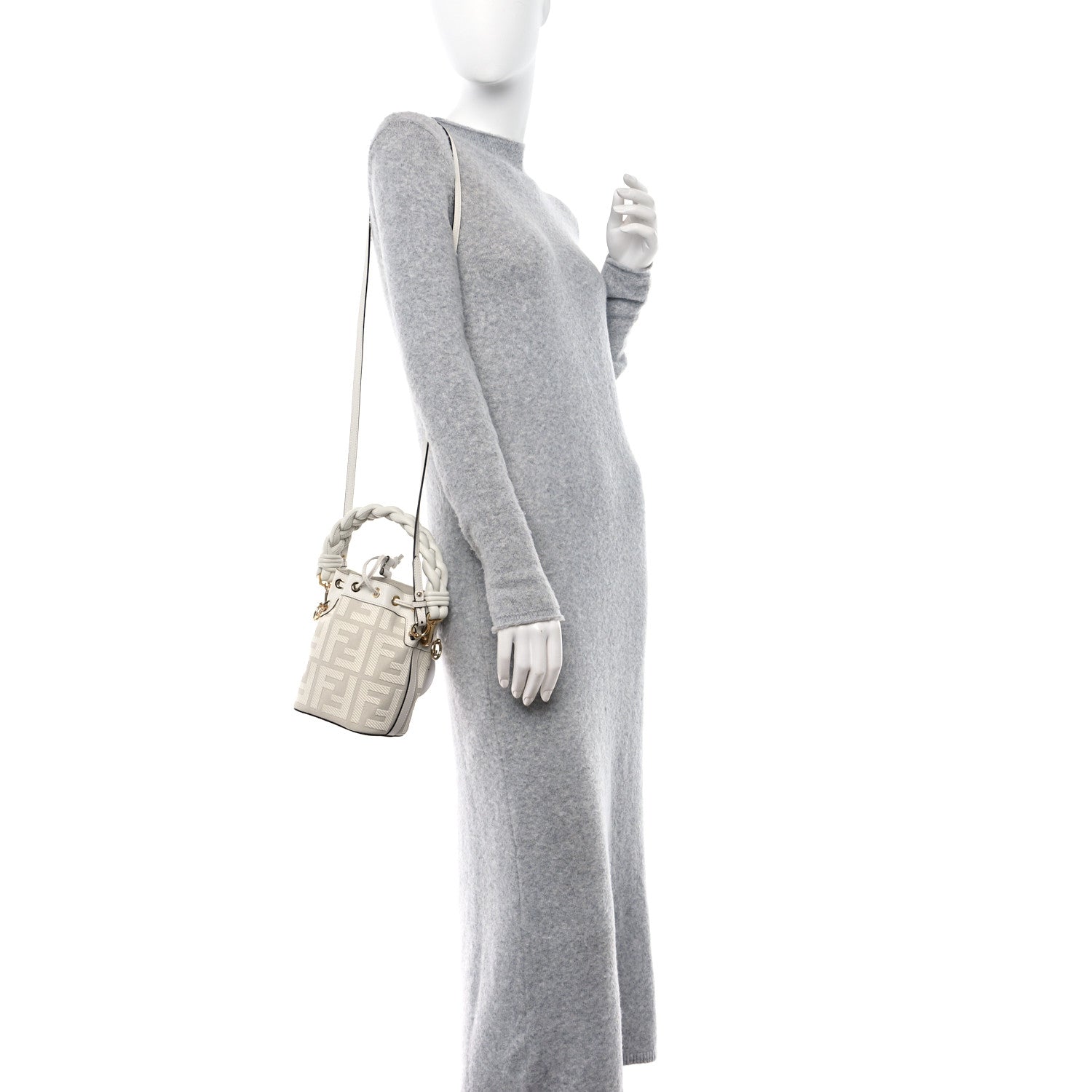 Fendi Canvas Nappa F is Fendi FF Embroidered Mini Mon Tresor Bucket Bag White Ice 2 of 10