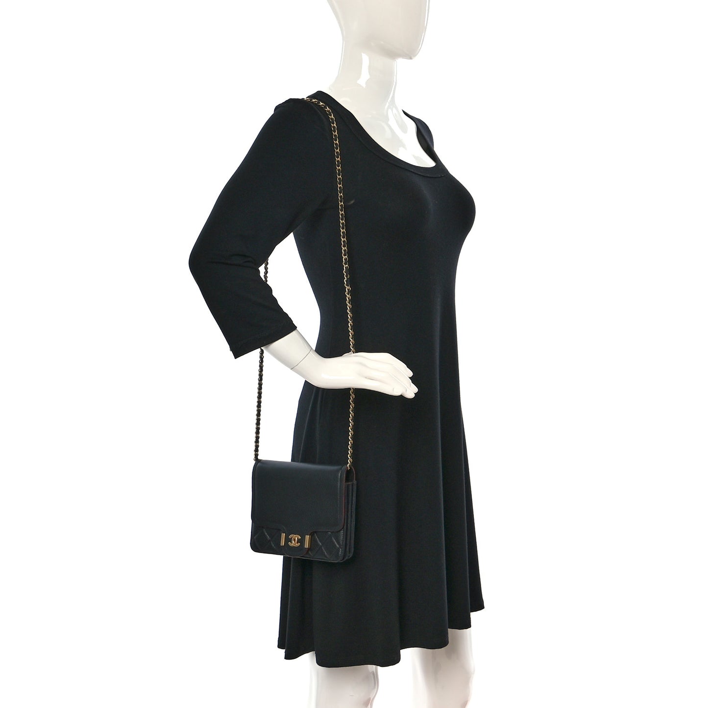 Calfskin Quilted Archi Chic Square Wallet On Chain WOC Black