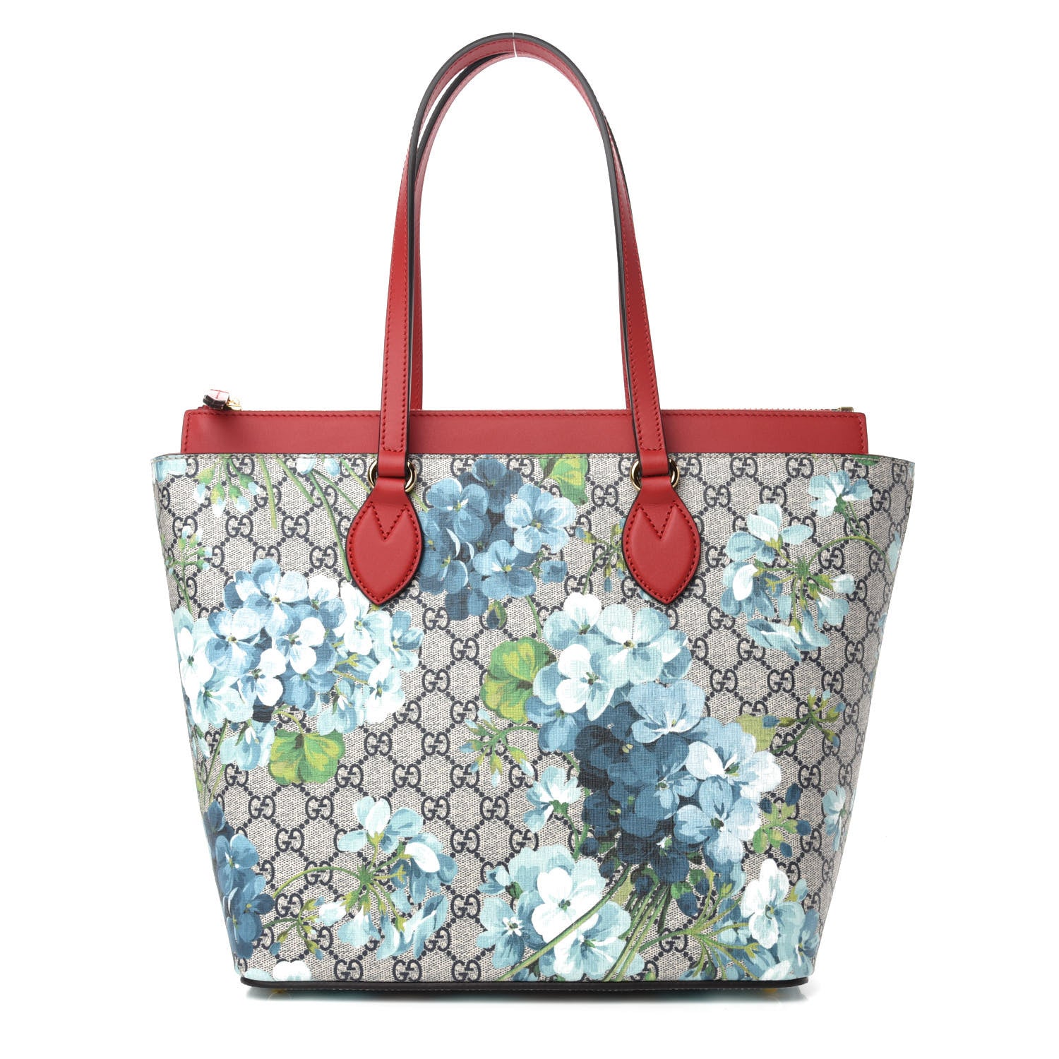 Gucci GG Supreme Monogram Blooms Medium Zippered Bucket Tote Beige Blue Navy Hibiscus Red 1 of 10