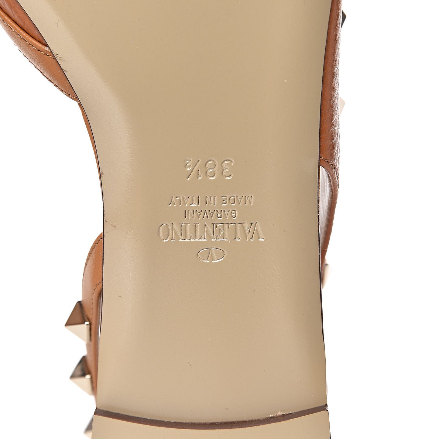 Pebbled Calfskin Rockstud Slingback Flats 38.5 Orange