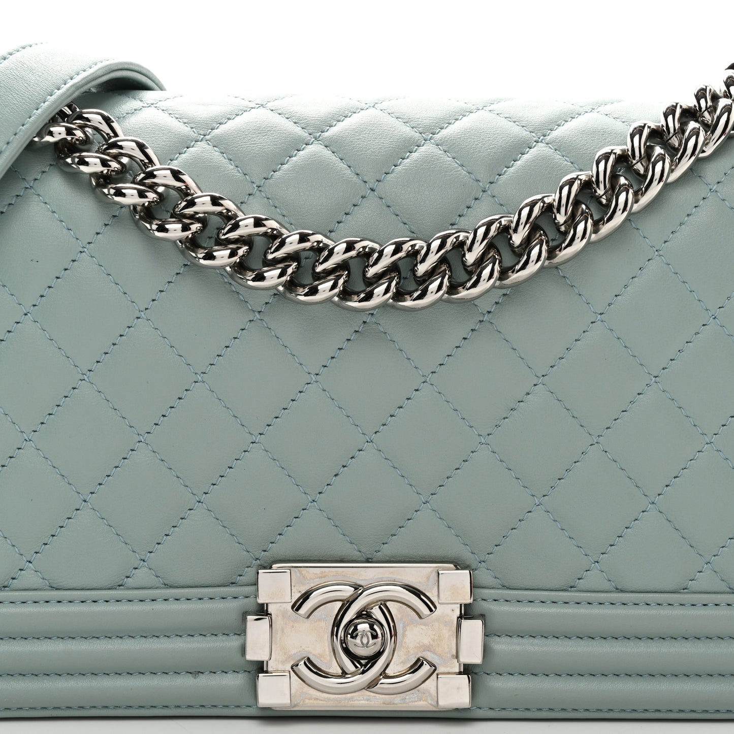 Lambskin Quilted Medium Boy Flap Light Blue