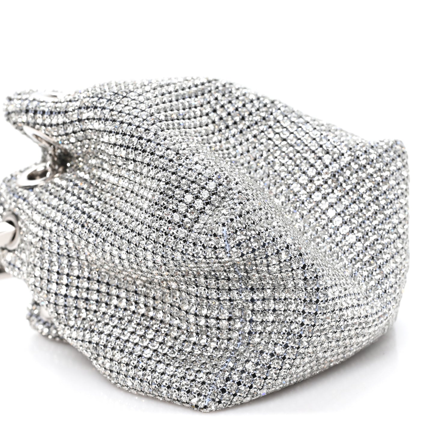 Satin Crystal Embellished Micro Bon Bon Bag Silver
