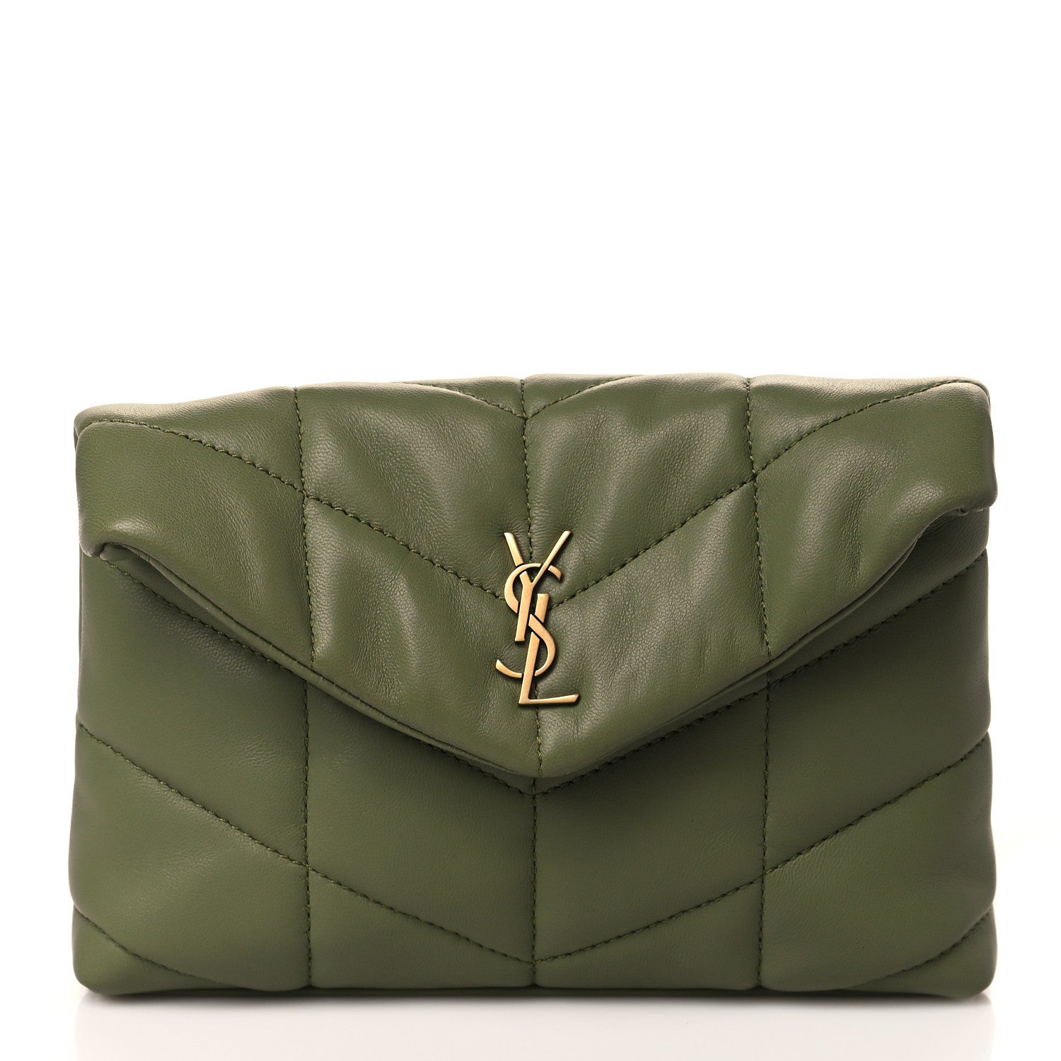 Saint Laurent Lambskin Monogram Loulou Puffer Pouch Clutch Light Pistache 3 of 11