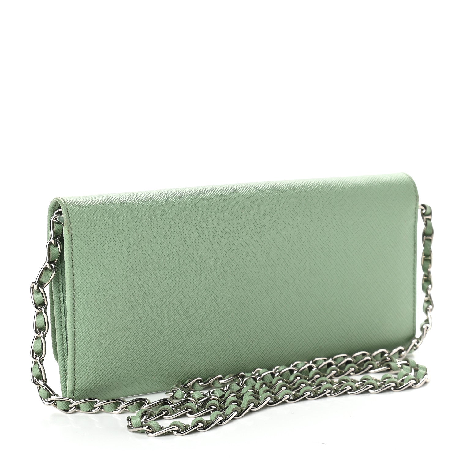 Prada Saffiano Metal Oro Chain Wallet Acquamarina 3 of 10