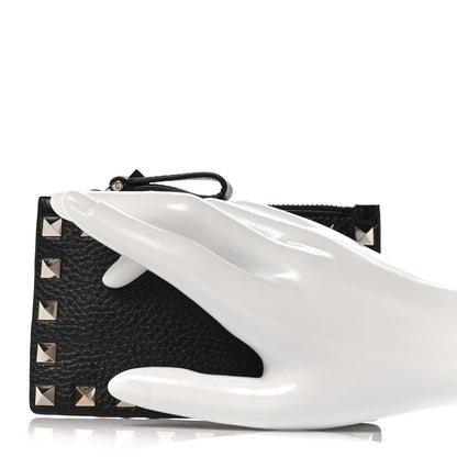 Valentino Garavani Pebbled Calfskin Rockstud Coin Case Card Holder Black 2 of 9